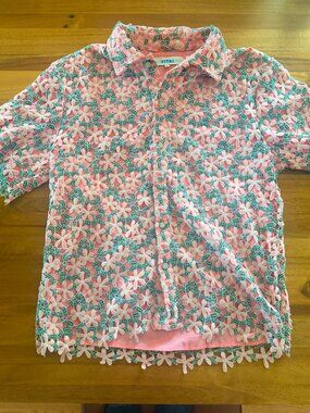 Yitai Guipure Lace Floral Shirt — XL — Coral/Sage